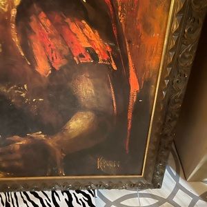 Vintage Mid Century Conquistador Oil Painting Rare Art By REYNALDO 45.5 X 35.5"